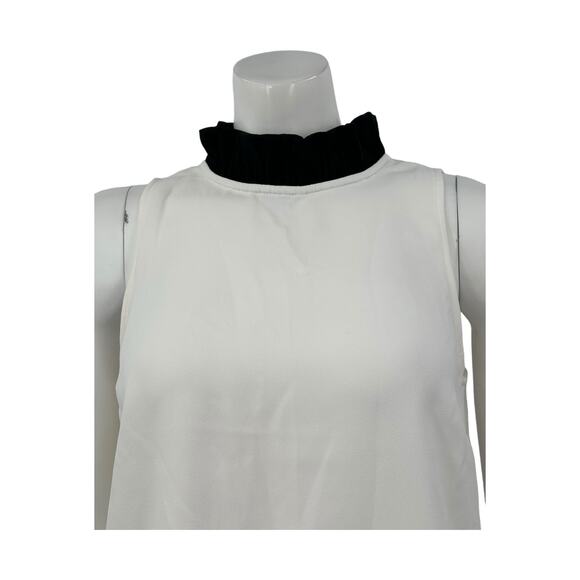 J Crew Top Womens Small Ivory Black Ruffle Neck 365 Crepe‎ Minimalist Preppy - Picture 2 of 9